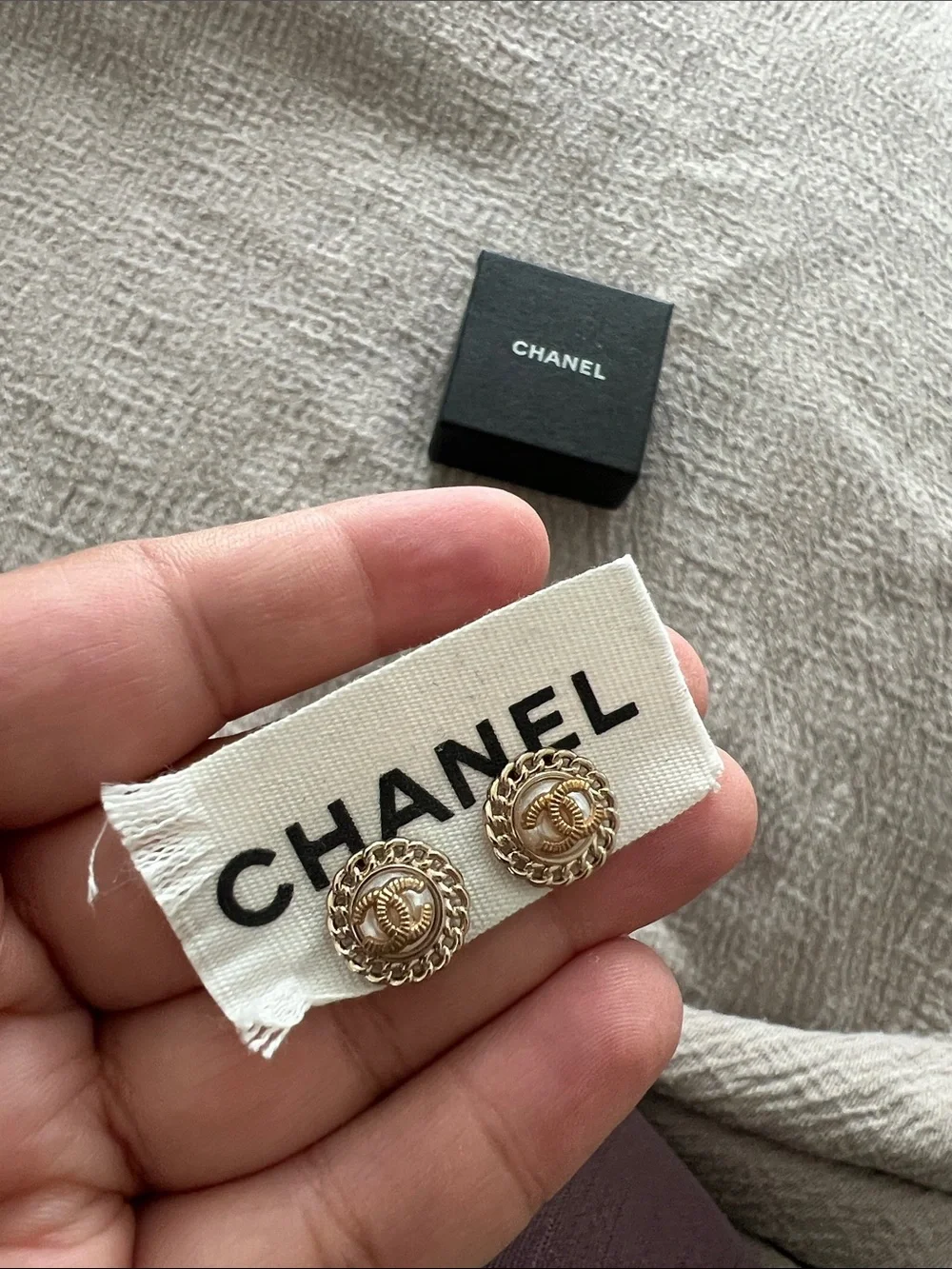 CHANEL Gold CC Rope-Trim Stud Earrings repurposed buttons
